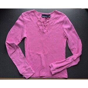 Aeropostale 100% Cotton Soft Lace Up Long Sleeve Pink Top Sz Medium Y2K Coquette